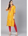 Yellow Cotton Printed Readymade Kurti