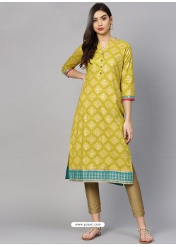 Green Cotton Printed Readymade Kurti