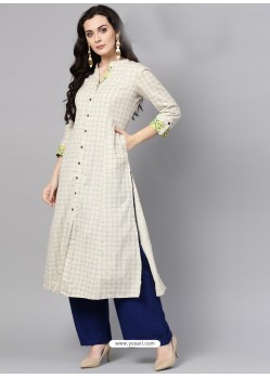 Off White Cotton Printed Readymade Kurti