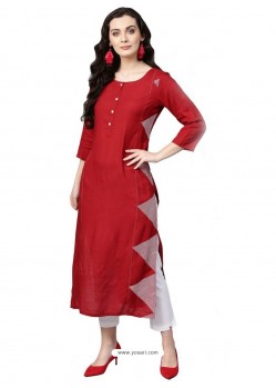 Maroon Rayon Printed Readymade Kurti