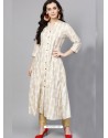 Off White Cotton Printed Readymade Kurti