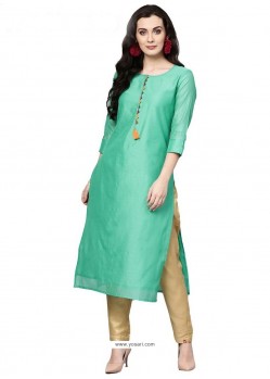 Aqua Mint Chanderi Silk Printed Readymade Kurti