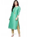 Aqua Mint Chanderi Silk Printed Readymade Kurti