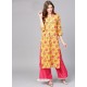 Yellow And Pink Cotton Printed Readymade Kurti