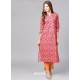 Rose Red Cotton Printed Readymade Kurti