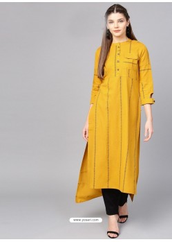 Mustard Cotton Printed Readymade Kurti