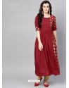 Maroon Viscose Rayon Printed Readymade Kurti