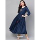 Observable Navy Blue Cotton Printed Readymade Kurti