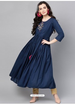 Observable Navy Blue Cotton Printed Readymade Kurti