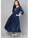 Observable Navy Blue Cotton Printed Readymade Kurti