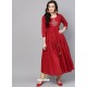 Delightful Maroon Cotton Printed Readymade Kurti