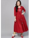 Delightful Maroon Cotton Printed Readymade Kurti