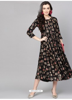 Black Cotton Printed Readymade Kurti