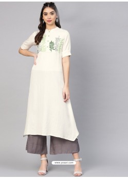 Heavenly White Rayon Printed Readymade Kurti