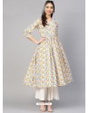 Decent White Cotton Printed Readymade Kurti