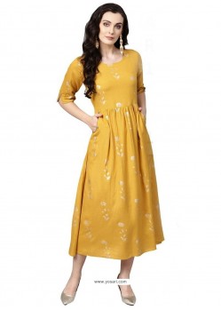 Adorable Yellow Cotton Printed Readymade Kurti