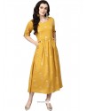 Adorable Yellow Cotton Printed Readymade Kurti