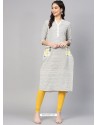 Light Grey Polyster Printed Readymade Kurti