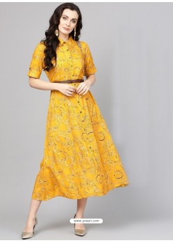 Attractive Yellow Cotton Printed Readymade Kurti