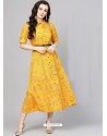 Attractive Yellow Cotton Printed Readymade Kurti