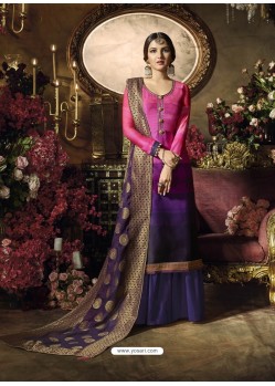 Rani And Purple Satin Georgette Thread Worked Palazzo Suit