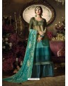 Mint And Mehendi Satin Georgette Thread Worked Palazzo Suit