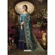 Teal Blue Satin Georgette Thread Worked Palazzo Suit