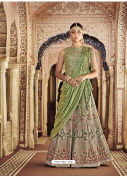 Green Bansi Silk Heavy Embroidered Bridal Lehenga Choli