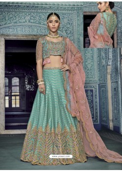 Sky Blue Silk Net Heavy Embroidered Bridal Lehenga Choli