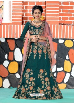 Dark Green Tapeta Satin Silk Embroidered Designer Lehenga Choli