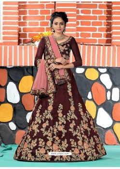 Maroon Tapeta Satin Silk Embroidered Designer Lehenga Choli