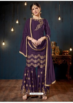 Buy Purple Satin Georgette Embroidered Sarara Suit | Palazzo Salwar Suits