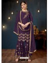 Purple Satin Georgette Embroidered Sarara Suit