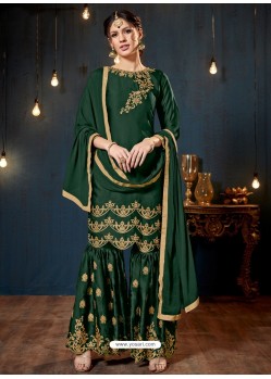Dark Green Satin Georgette Embroidered Sarara Suit