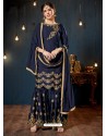 Navy Blue Satin Georgette Embroidered Sarara Suit