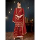 Red Satin Georgette Embroidered Sarara Suit