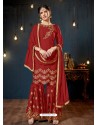 Red Satin Georgette Embroidered Sarara Suit