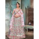 Sky Blue And Pink Nylon Satin Embroidered Designer Lehenga Choli