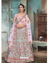 Sky Blue And Pink Nylon Satin Embroidered Designer Lehenga Choli