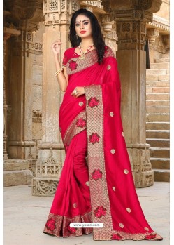 Red Silk Resham Worked Designer Saree