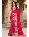 Red Silk Resham Worked Designer Saree