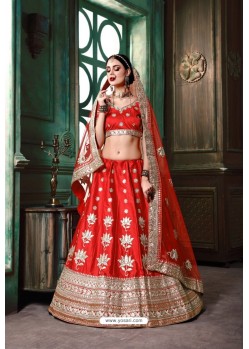 Red Silk Designer Embroidered Lehenga Choli