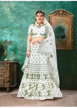 White And Green Net Resham Work Designer Lehenga Choli