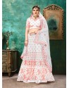 White And Pink Net Resham Work Designer Lehenga Choli