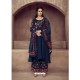 Navy Blue Silk Designer Straight Suit