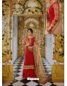 Red Georgette Embroidered Palazzo Suit