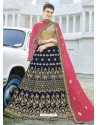 Navy Blue Velvet Embroidered Designer Lehenga Choli