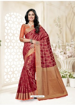 Maroon Silk Jacquard Worked Designer Saree