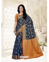 Peacock Blue Silk Jacquard Worked Designer Saree