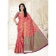 Peach Silk Jacquard Worked Designer Saree